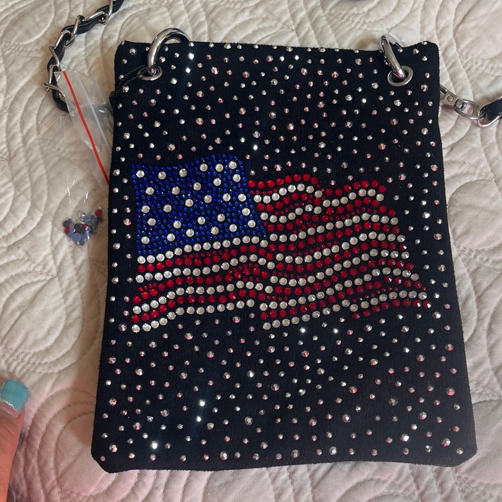 Black Rhinestone Flag Crossbody Bag NWT